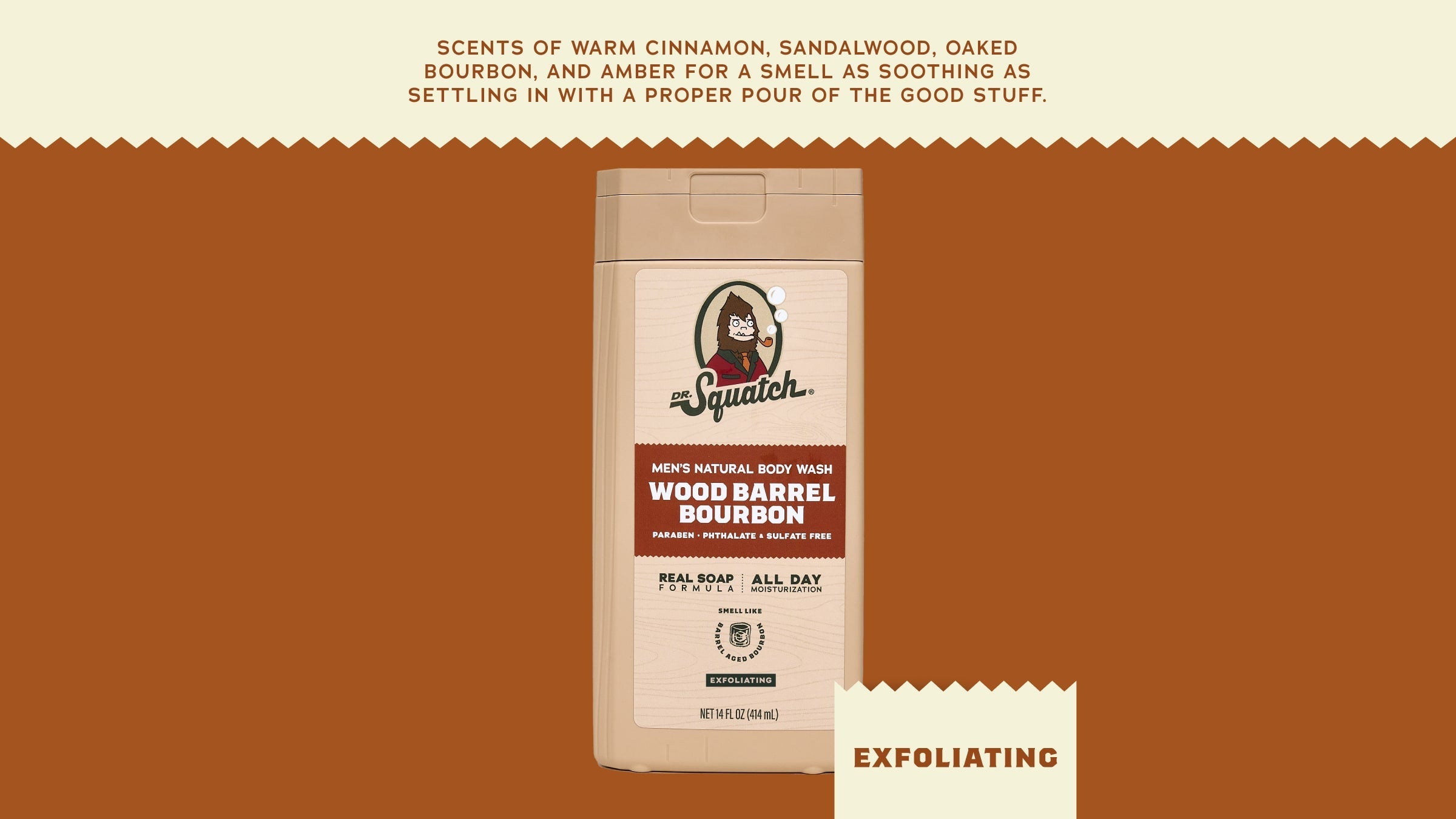 14 oz Wood Barrel Bourbon Exfoliating Body Wash - Feel Fresh Before You Leave